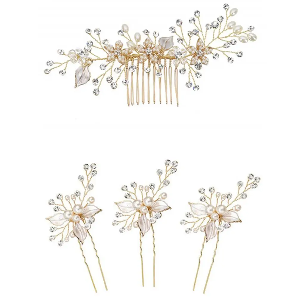 Cristallo damigella d'onore perla lega foglie fermaglio per capelli copricapo foglie tornante sposa tornante accessori per capelli sposa pettine per capelli