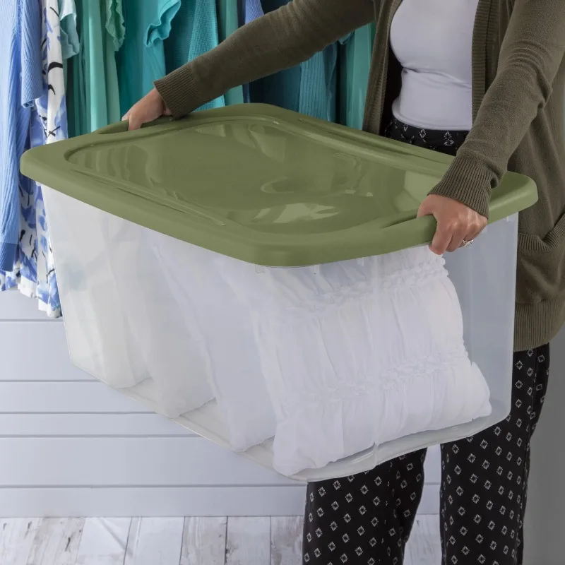 Steri lite 120 Quart EZ Carry, contenitore portaoggetti in plastica trasparente, manici full-grip, verde