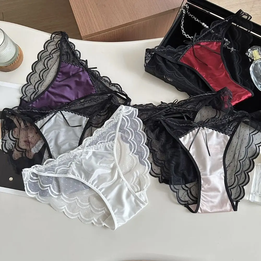 Low Waist Lace Flower Panties Transparent Ultra-thin Seamless Lace Briefs Cotton Crotch Traceless Women's Mesh Underpants - Image 3