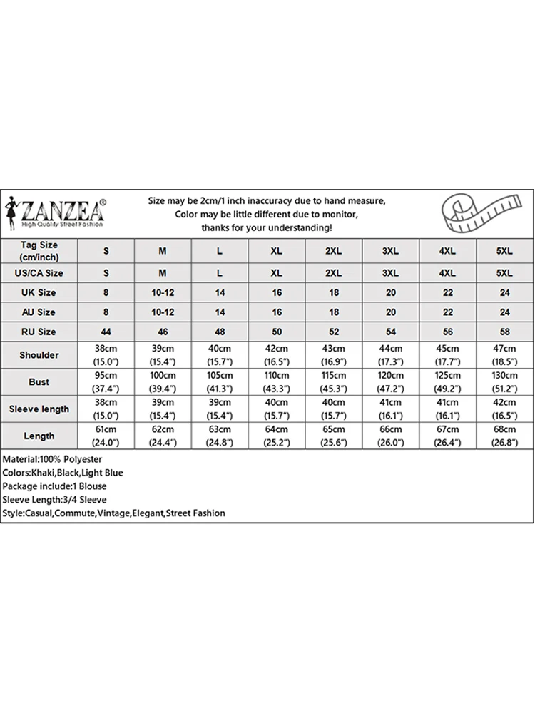 ZANZEA Camicette da donna in colore a contrasto 2025 Autunno 3/4 Manica a lanterna Scollo a V Button Up Patchwork Camicetta Casual Donna Top S-3XL