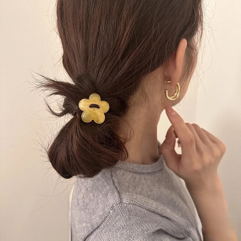 Acrylic Flower Hair Ropes for Women Fashion Retro Ink Texture Elegant Elastic Ponytail Holder Hair Bands Hair Accessories 2023