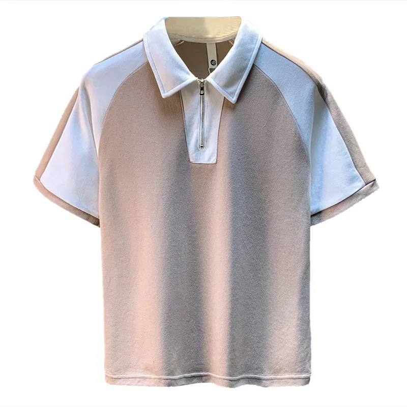 الهراء مربع نمط الربط قميص بولو للرجال 2025 جديد فضفاض تنفس خمسة كم تي شيرت الصيف عادية