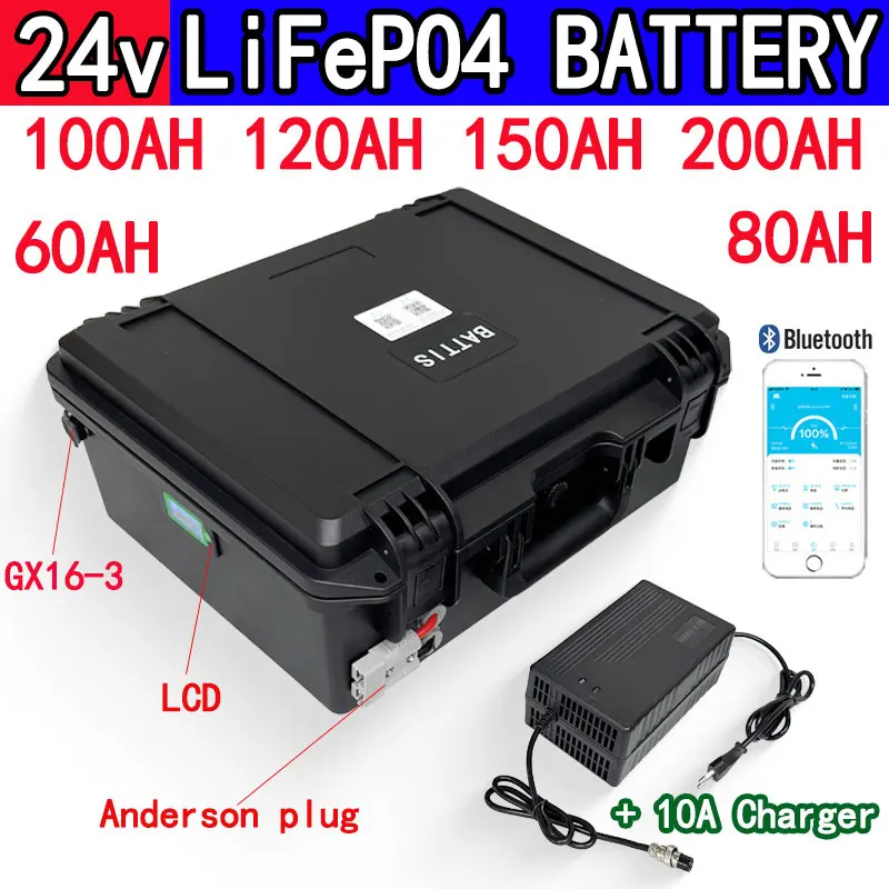 

24V 60AH 80AH 100Ah 120AH 150AH 200AH Lifepo4 batteria al litio ferro fosfato bluetooth BMS per sistema solare barca