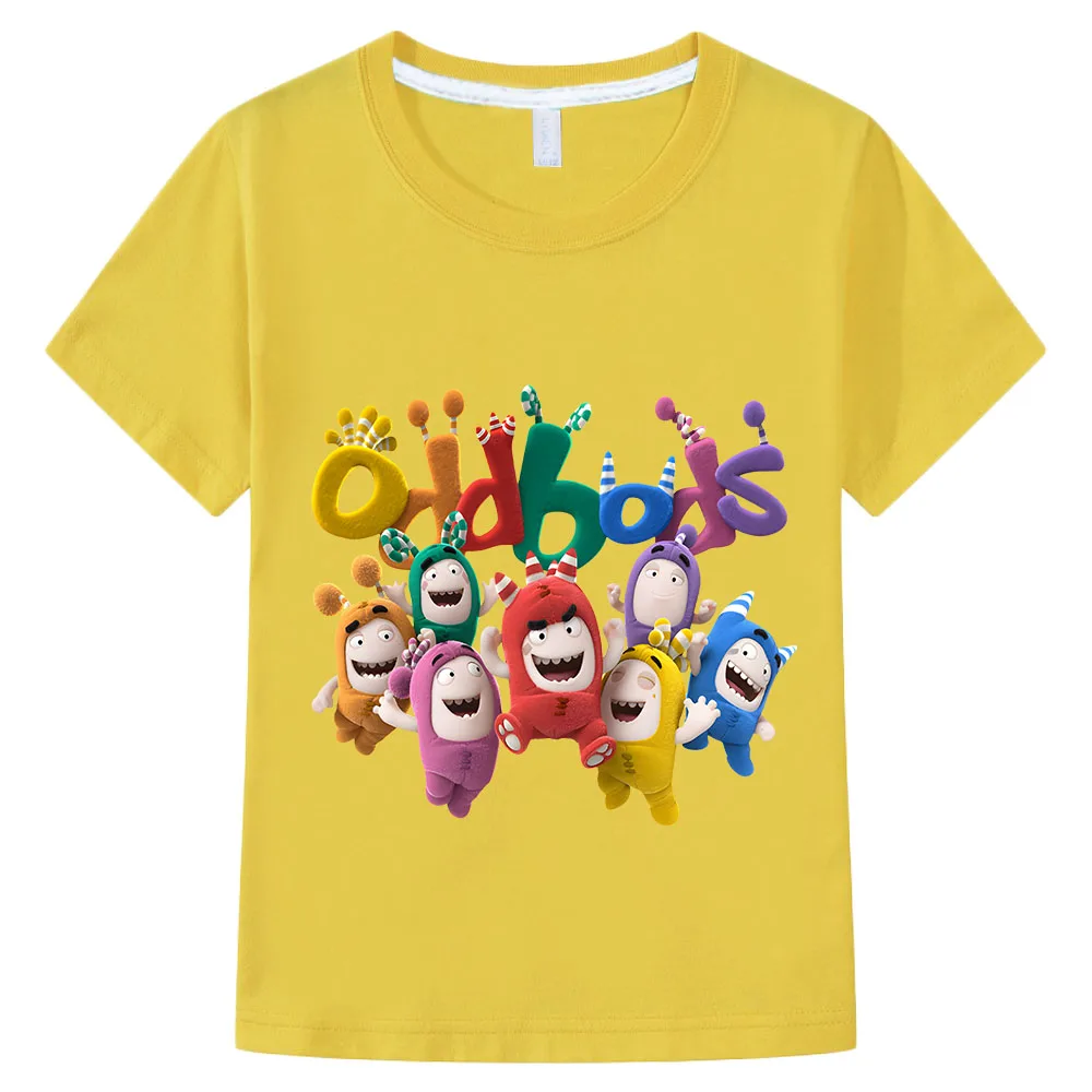 Anime Oddbods T-Shirt Bonito para Crianças, 100% Algodão, Manga Curta, Kawaii Impressão Tees para Meninos e Meninas, Confortável Crianças Tee