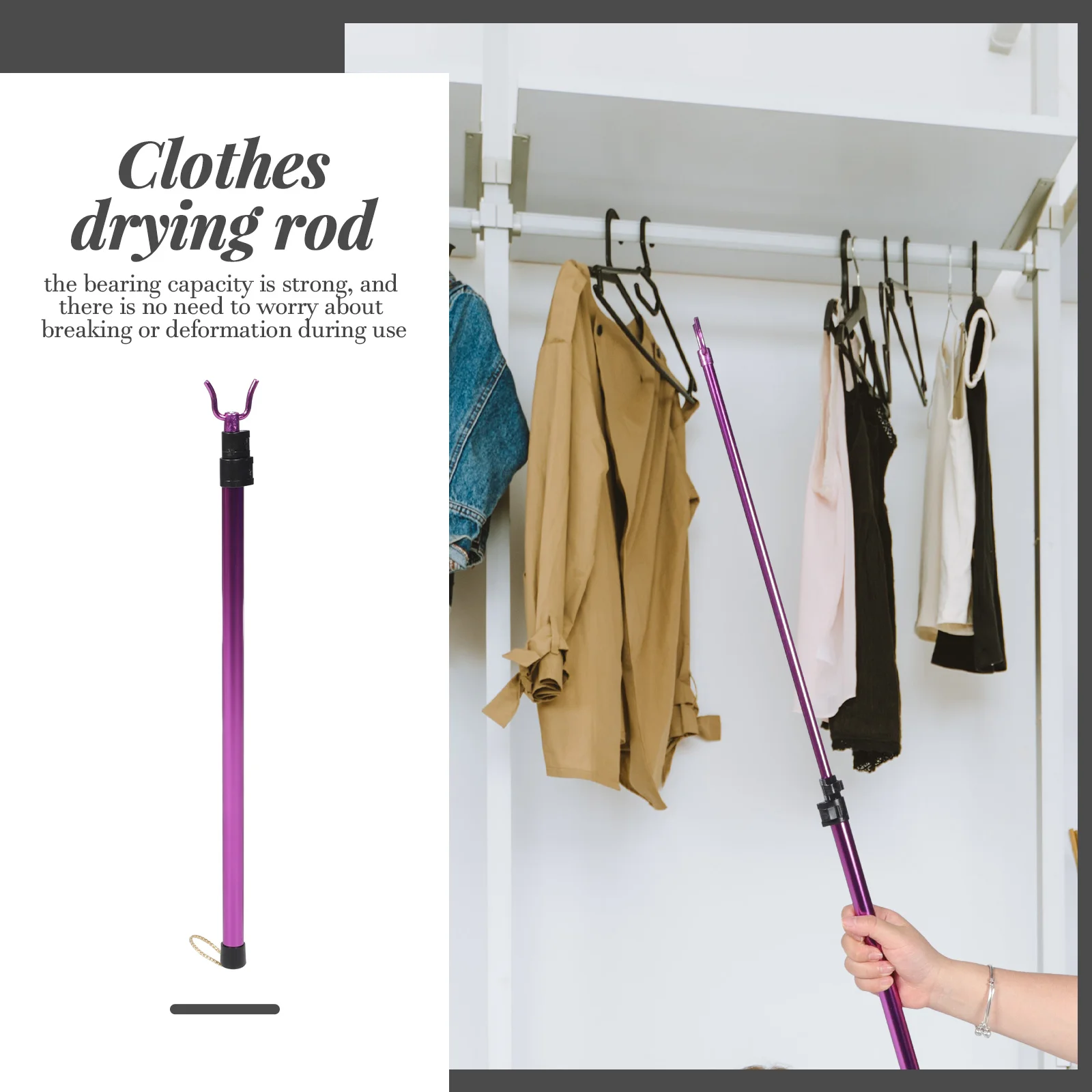 Pole Clothes Rod Hook Closet Reach Retractable Reaching Telescoping Fork Clothing Clothesline Garment Room Dorm Essentials Stick