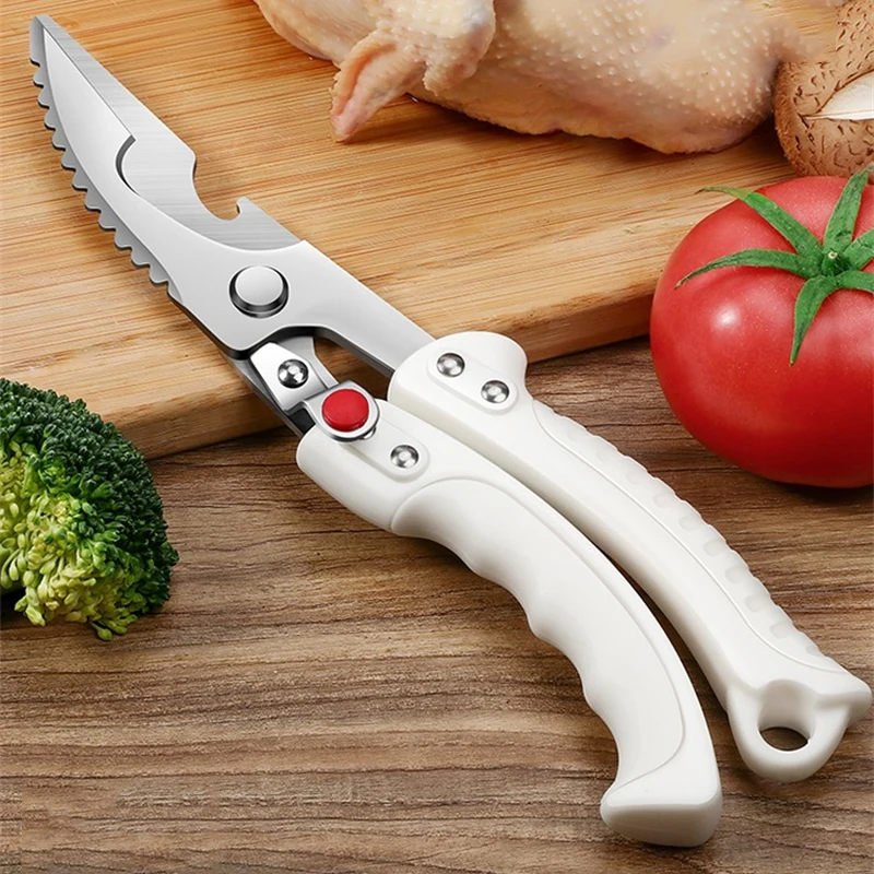 PLYS Kitchen Powerful Chicken Bone Scissors Chicken Duck Thickened Steel Scissors Knife Long Handle Bottle Opener