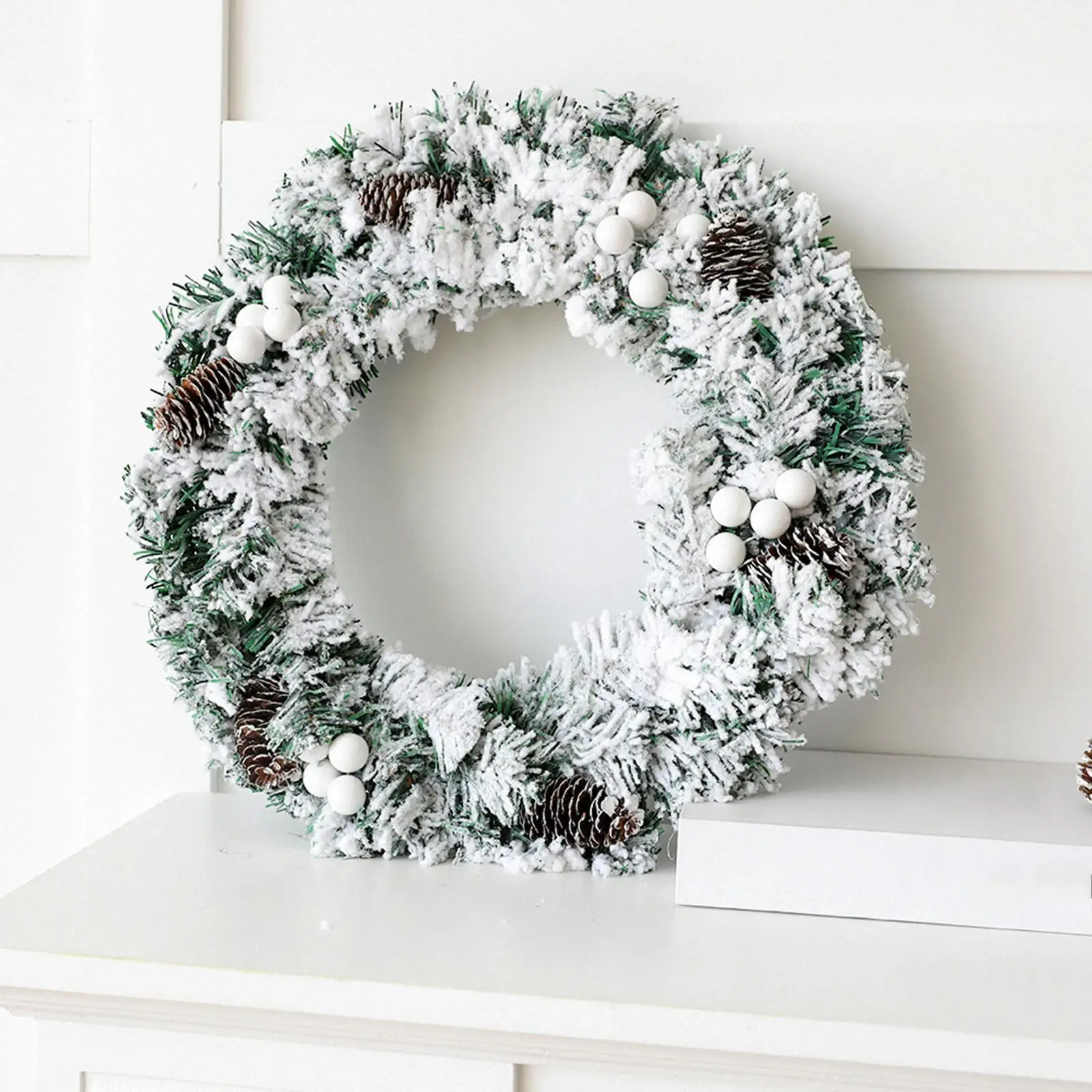 

Snow Flocked Christmas Wreath,Snow Wreath Outdoor Xmas Wreath,Artificial Wreath Front Door for Farmhouse,Lawn,Festival,Wall