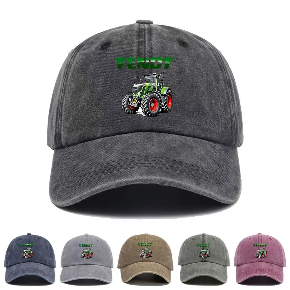Vintage Washed Baseball Cap Fendt Agricultural Farming Tractors Distressed Print Graphic Unisex Streetwear Casual Trucker Hat
