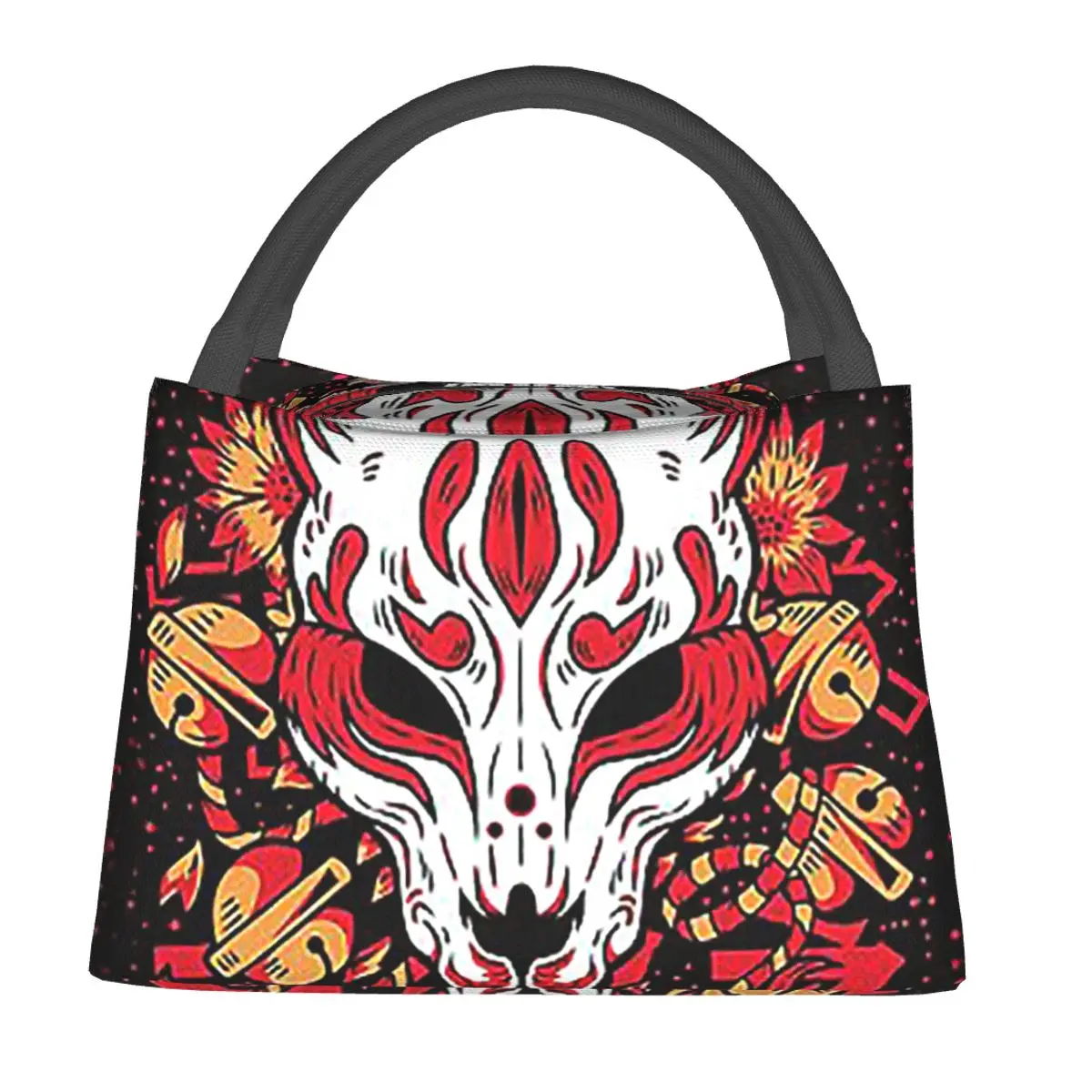 Kitsune Yokai Fox Lunch Bags Insulated Bento Box Resuable Lunch Tote Picnic Bags Cooler Thermal Bag for Woman Kids Office