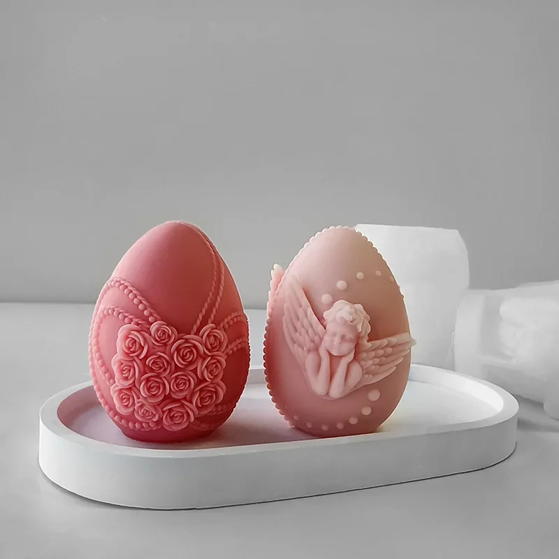 3D Easter Egg Candle Silicone Mold Angel Flower Embossment DIY Handmade Soap Chocolate Baking Mould