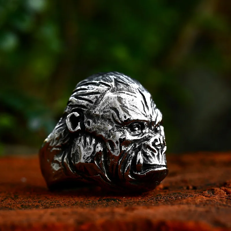 BEIER Vintage Stainless Steel Animal Gorilla Pendant Fashion Ring Punk Animal men Jewelry BR8-1109