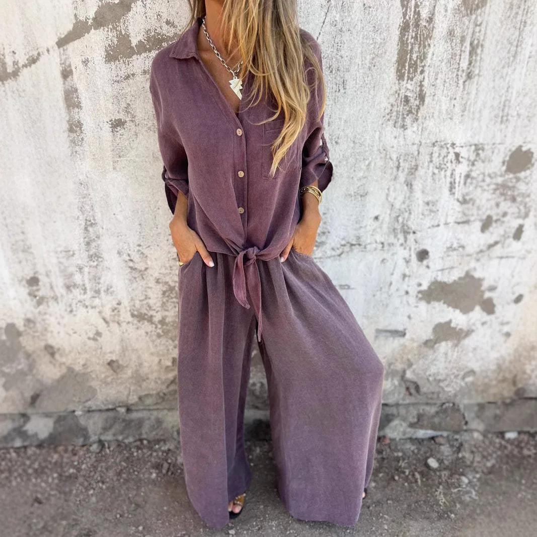 Fashion Women's Two Piece Set Solid Color Loose Shirt Top And Pants Casual Elegant Comfortable Wrinkle Resistant Commuter Outfit