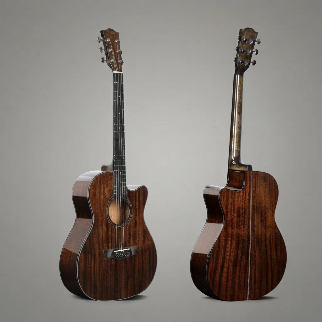 Gloss Cutaway Acoustic Folk Guitar 6‑String Vintage Wood Grain Steel‑String for Beginner Intermediate Musicians Practice