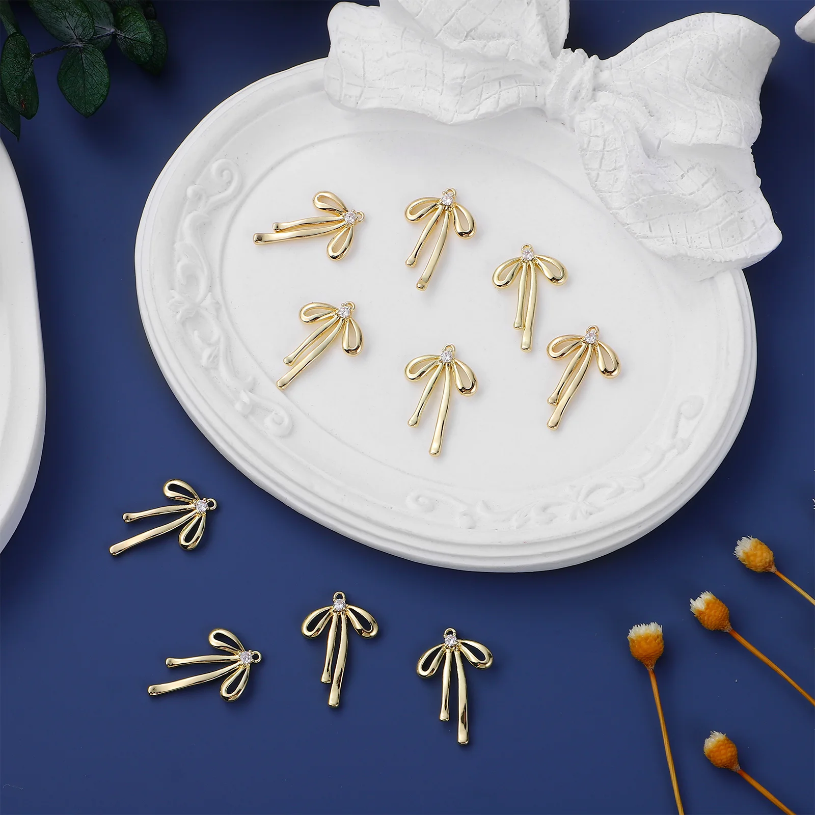 

10 шт. элегантных подвесок-бантиков, блестящие шармы для изготовления ювелирных изделий своими руками, компоненты для ожерелий, серег, браслетов, шармы-бантики