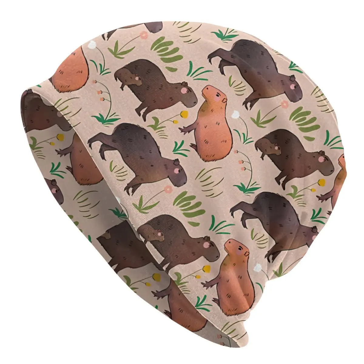 Cute Green And Brown Animal Illustration Pattern Capybara Unisex Bonnet Thin Running Skullies Beanies For Men Women