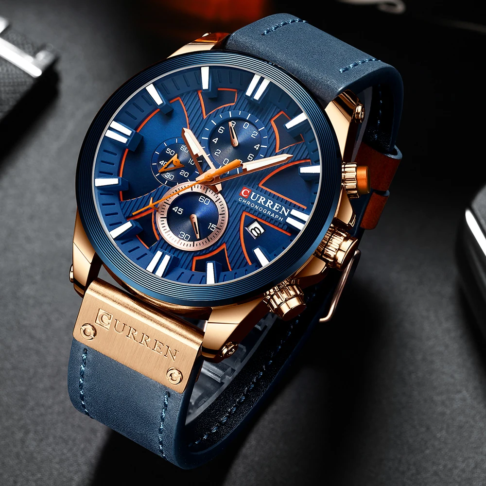 CURREN8346 Men's Chronograph Watch Quartz Movement Luminous Hands Casual Sport Watch for Men Auto Date Waterproof Clock