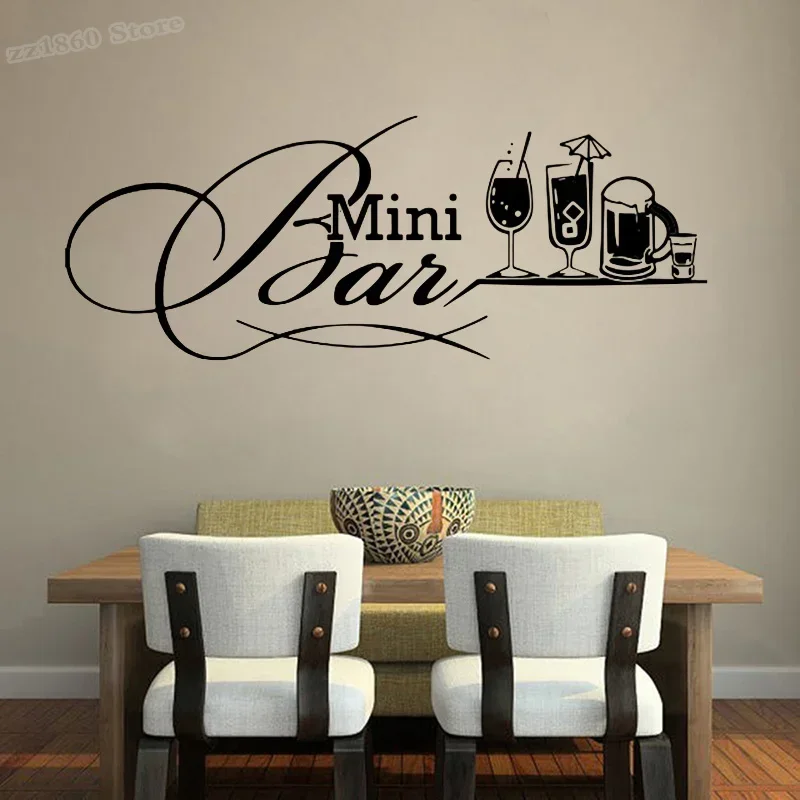 Mini Bar Drink Glass Wall Decal Beer Bar Drink Glass Wall Decal Bar Shop Kitchen Resturant Decor Design Vinyl Art Decal A211