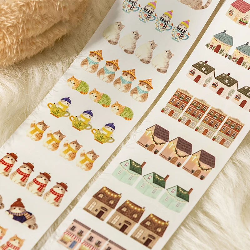 2 Rolls Healing Time Washi Tape, Vintage Town & Food Elements, Multi-Purpose Decorative Tape for Journal & Art Crafts