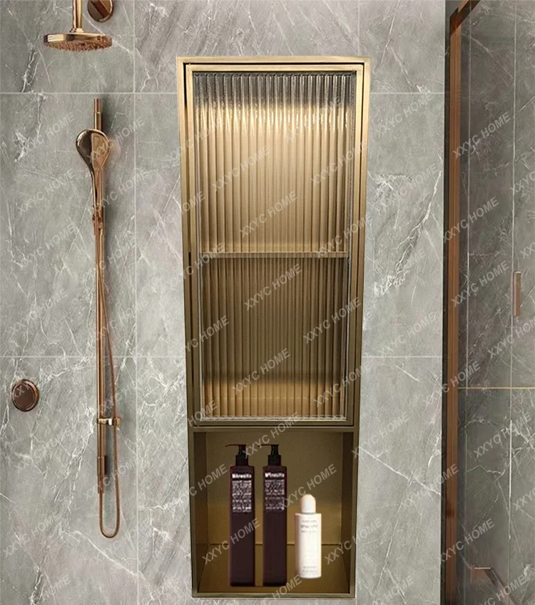 

Stainless Steel Niche Embedded Bathroom Rack with Glass Door