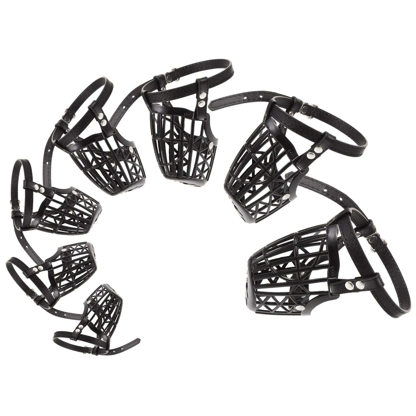 

1Set 7 Piece Dog Muzzle Set Plastic Basket Ventilated Design Adjustable PU Strap for Comfort Biting Barking