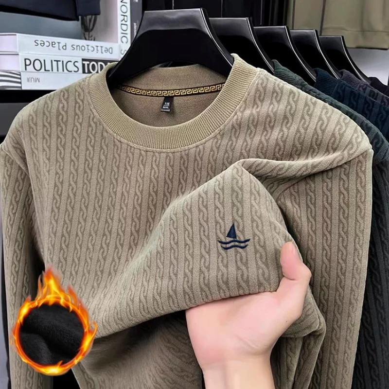 

New autumn and winter men's pullover with double-sided velvet skin friendly soft and comfortable casual windproof and warm