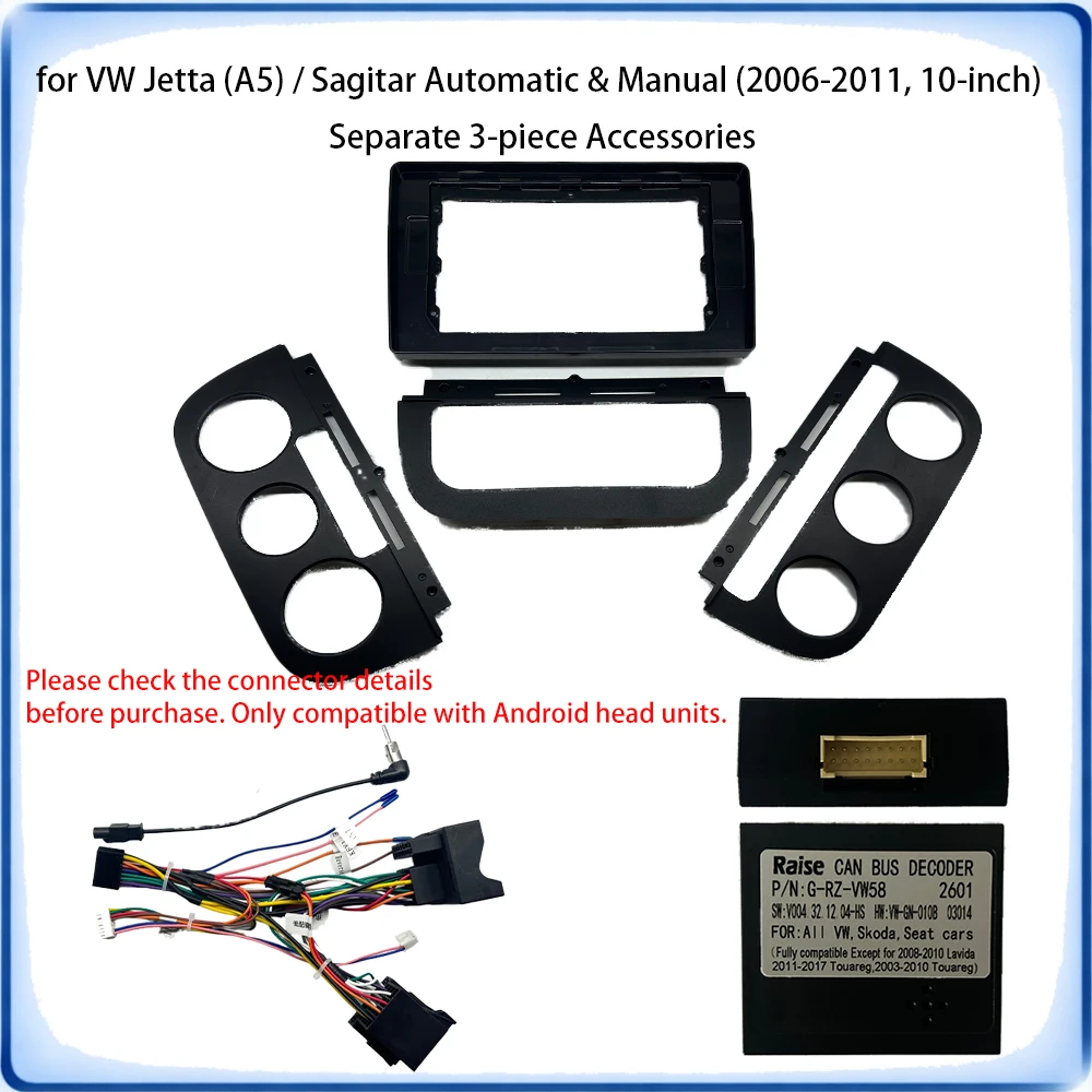 Car Radio Fascia Frame 3 Pcs For VW Sagitar Jetta MK5 2006-2011 10 inch Canbus Wiring Harness