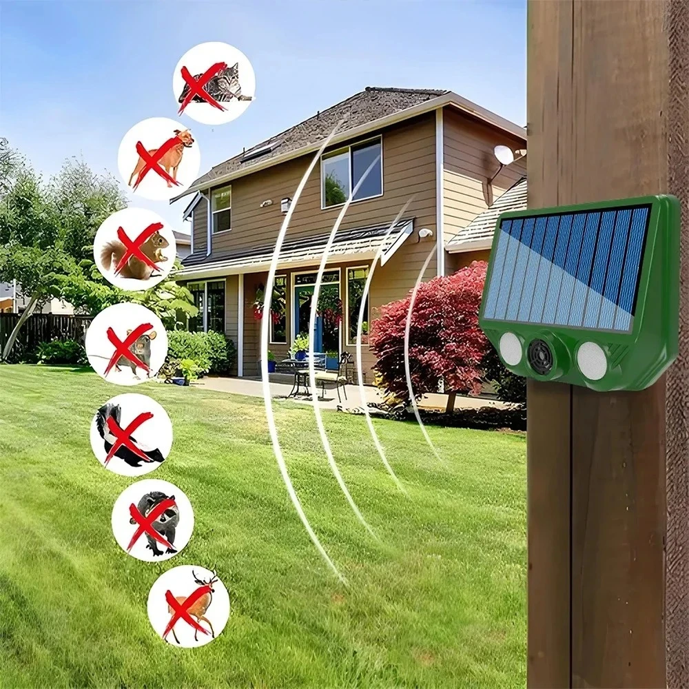 Solar Powered IP66 Waterproof Animal Repellent Device 500mAh Rechargeable Battery for Outdoor Garden Lawn Pest Control