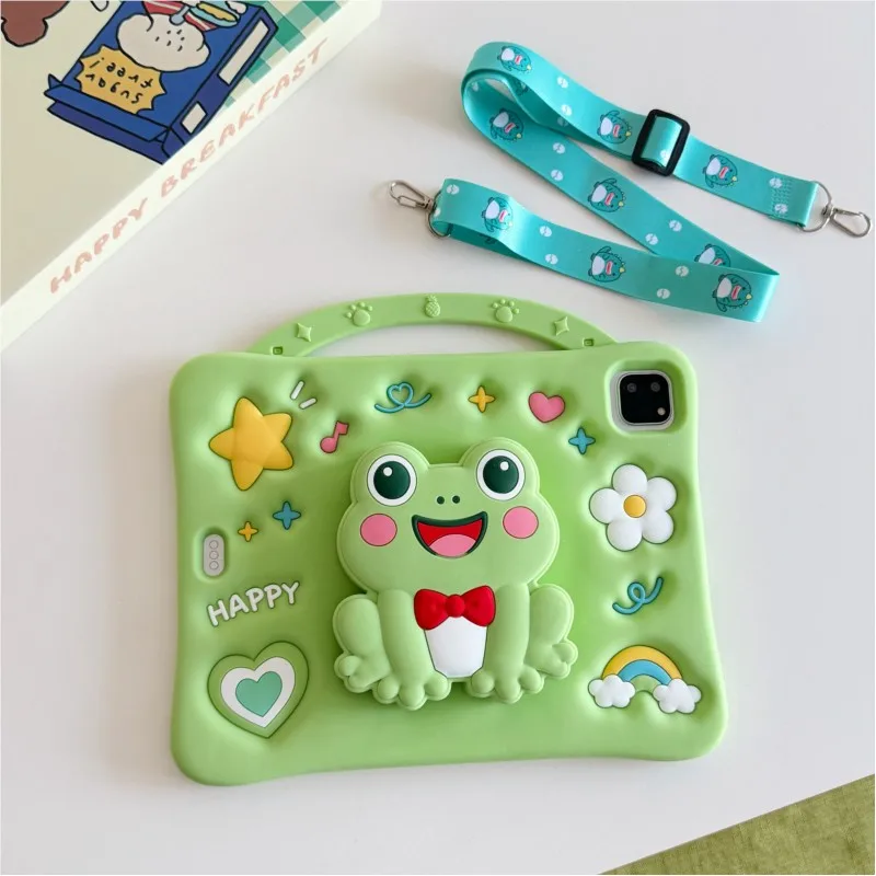 Cute 3D Cartoon Frog Tablet Case Kids Shockproof Handle for iPad 5 6 7 8 9th 10th Air1 2 3 4 5 9.7