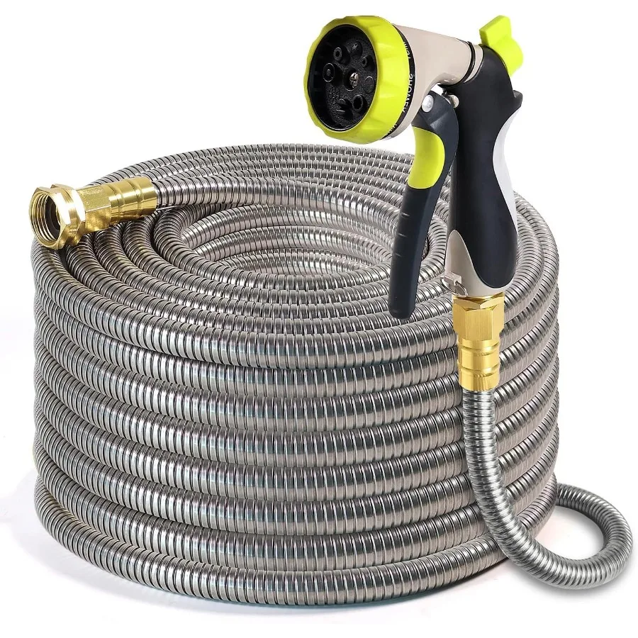 

Metal Garden Hose 100 ft 304 Stainless Steel Water Hose with Nozzle Sprayer for Outdoor Use Flexible and Lightweight Design wit