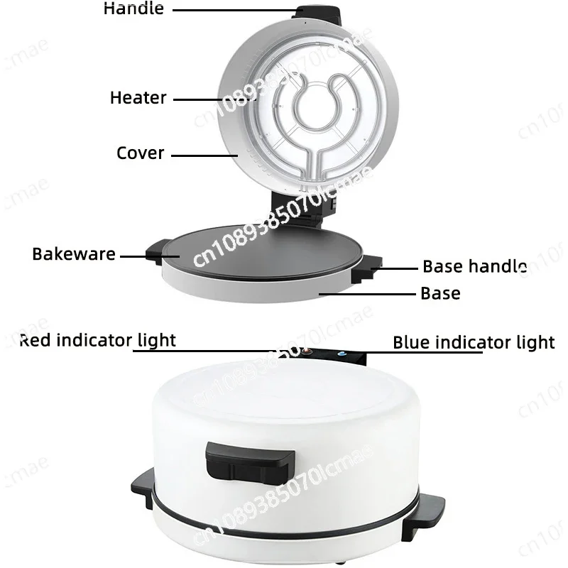 1800W Electric Arabic Bread Maker Household Steak Pan Machine Countertop Pizza Oven with Non-stick Bakeware