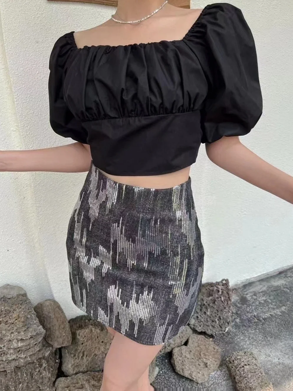 

Summer Sequins High Waist Jeans Skirts for Women Y2k Vintage Korean Fashion Woman Denim Skirt New In Premium Cheap Streetwear