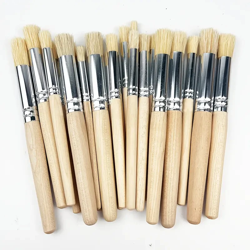 6/12/18/24PCS Hog Bristle Artist Paint Brushes with Wooden Handles, Multi Size Brushes for Acrylic Oil Painting and Art Crafts