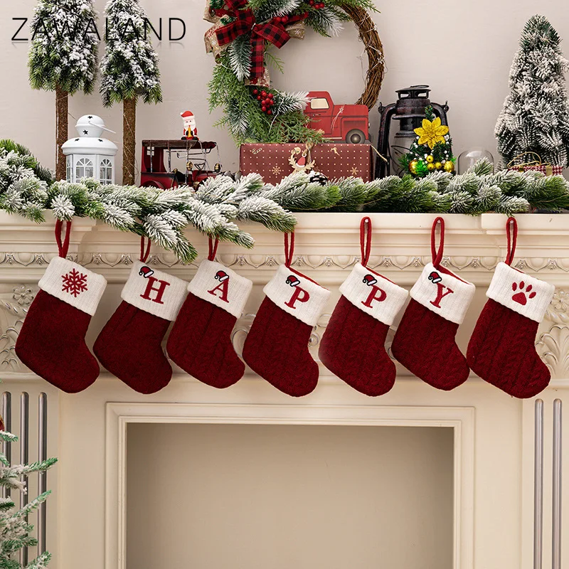

Christmas Decorations Red Knitted Socks Cosplay Costume Accessories Christmas Tree Hanging Embroidered Socks Family Party Gifts