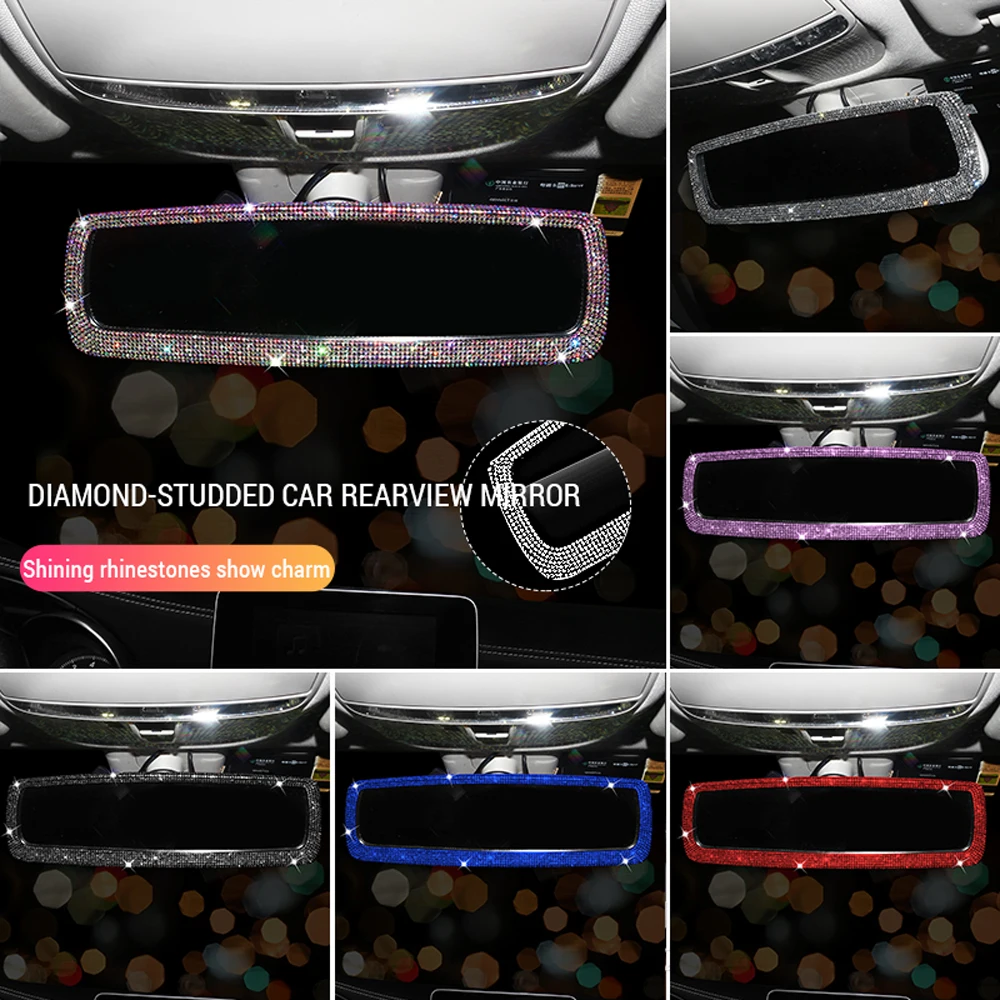 Wnętrze samochodu Lusterko wsteczne Dekor Rhinestone Crystal Bling Diamond Ornament Osłona lusterka wstecznego Akcesoria samochodowe dla kobiet