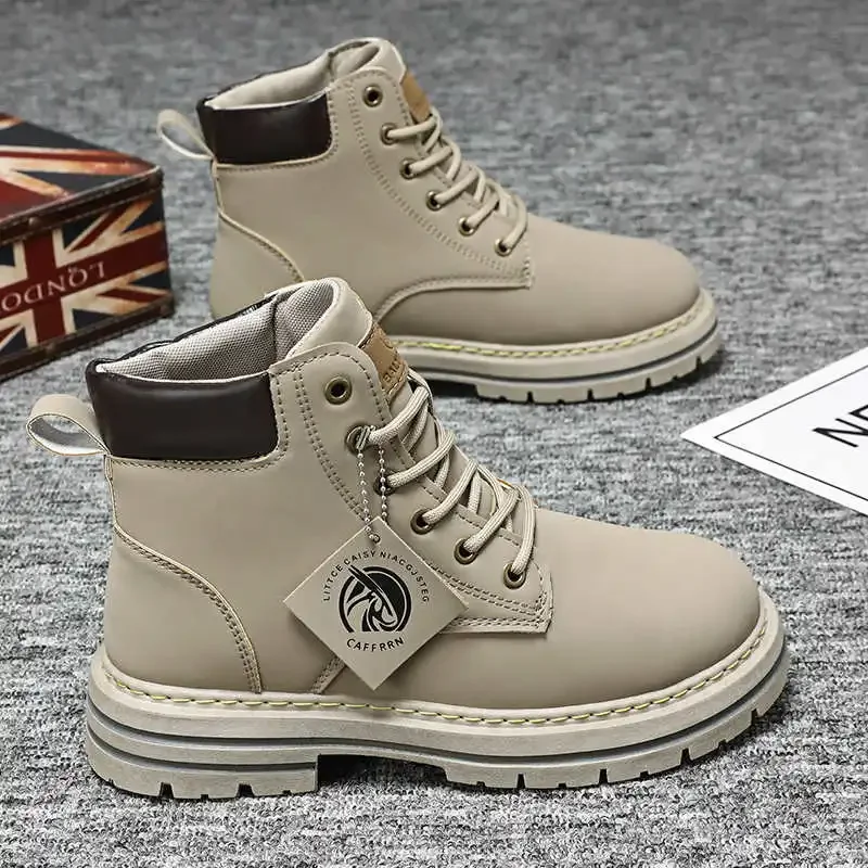 2025 High Top Boots Men Leather Shoes Fashion Motorcycle Ankle Boots Men's Winter Boots Man Shoe Basketball Lace-Up Botas Hombre