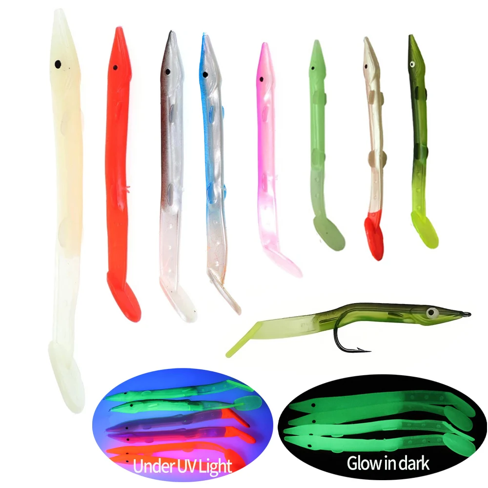 8 señuelos de pesca de plástico blando con ojo, tipo Sabiki, para pesca en agua salada, señuelo de anguila de arena, pesca marina, Pesca