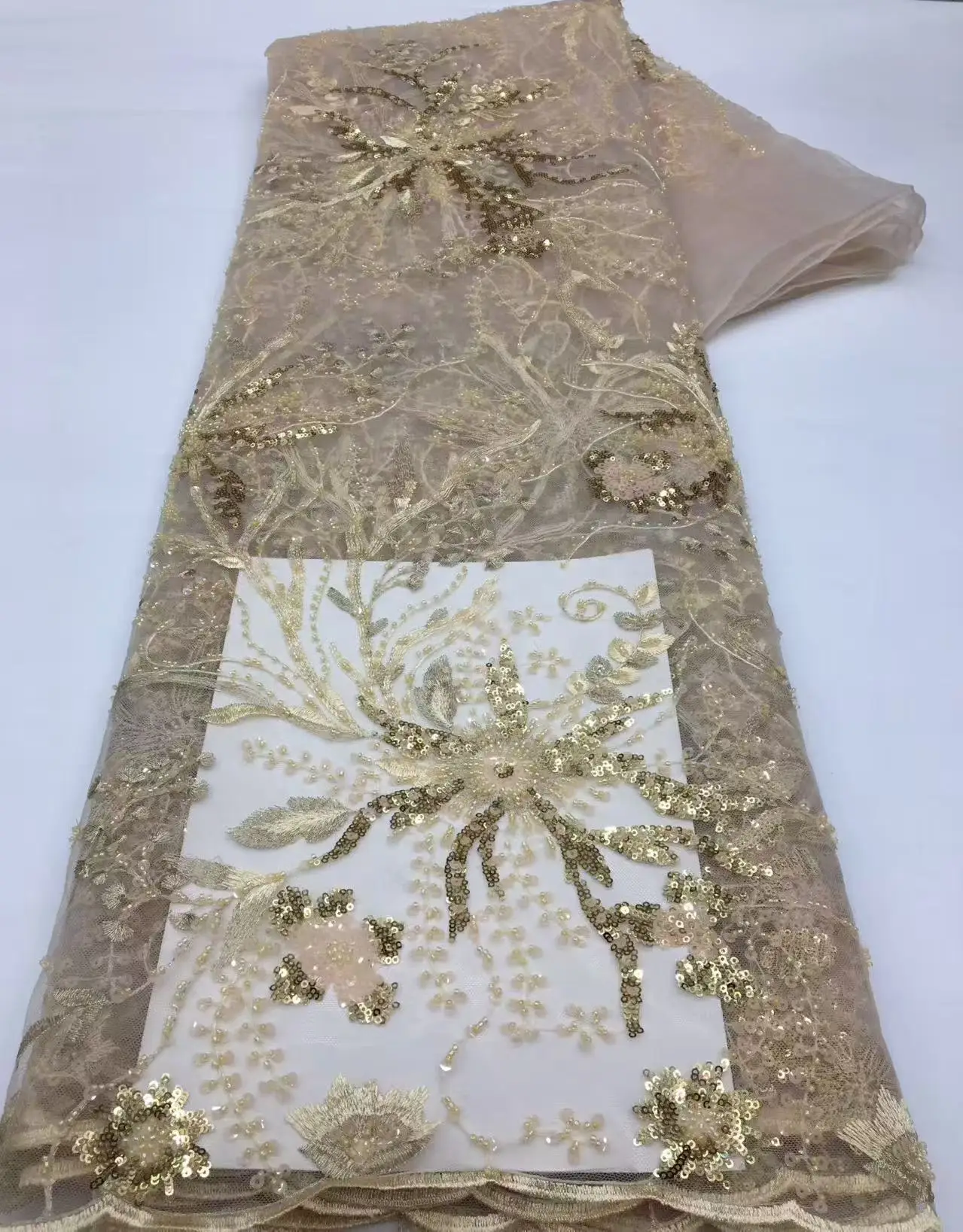African French Tulle Lace Fabric with Sequins Mesh High Quality Nigerian Style Net Lace for Women's Party Dresses Sewing