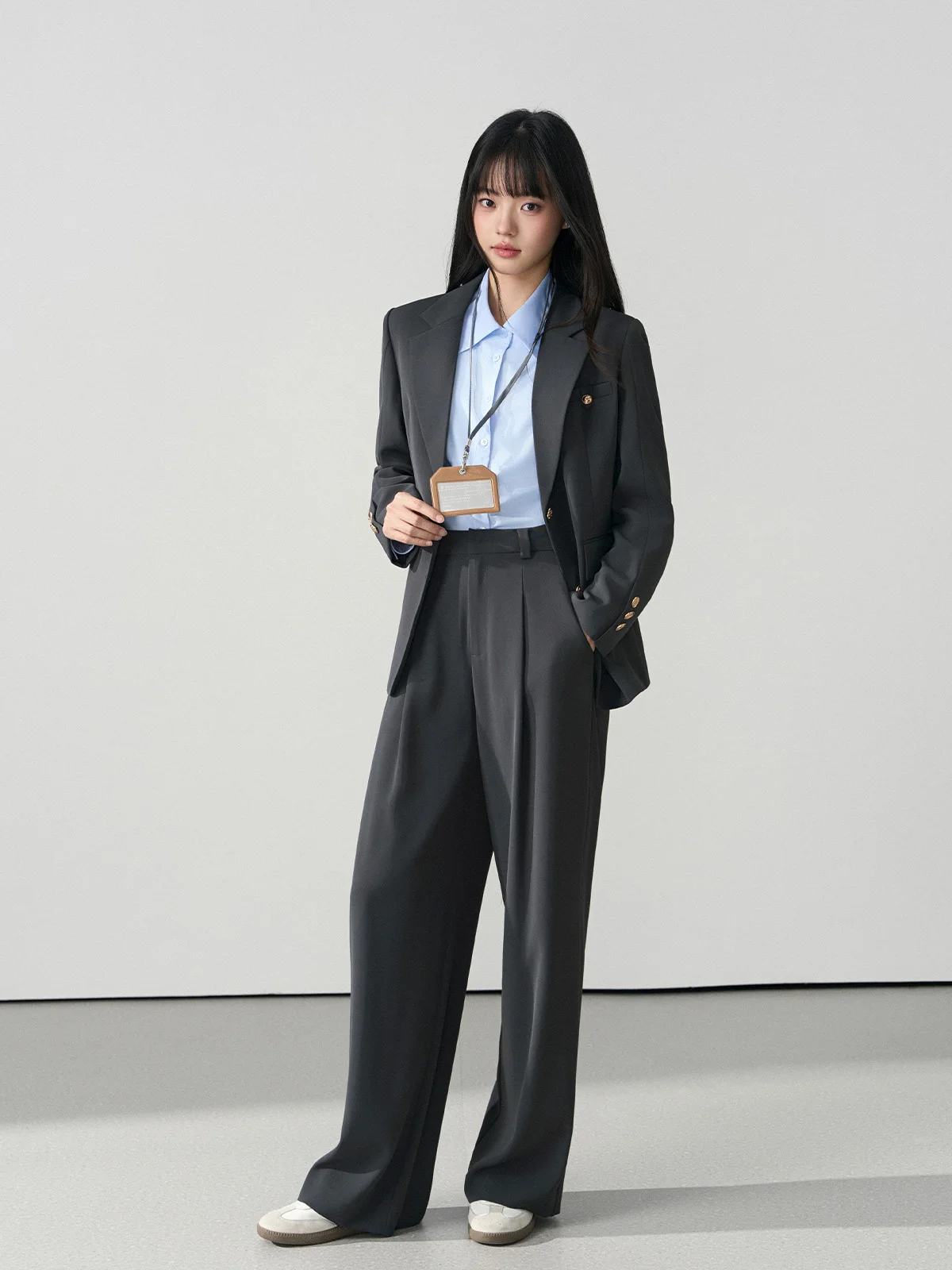 

Berd Miss Grey Formal Workwear Suit Women's Elegant Professional Interview Outfit Commute Friendly Anti-Wrinkle Long Sleeve