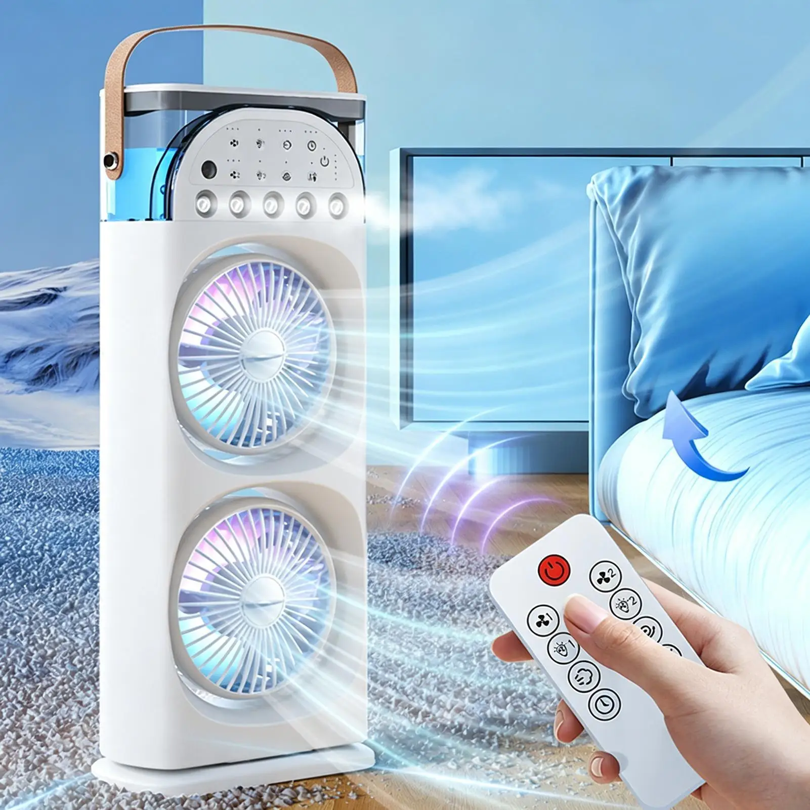 Tower Fan with Remote, 3-Speed Desktop Cooling Fan, 7-Color LED Light & Misting Function for Home Office Living Room Bedroom