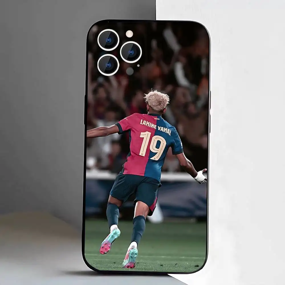 حافظة هاتف كرة القدم 19 L-Lamines لهاتف iPhone 17,16,15,14,13,12,11,Pro,XS,Max,XR,Plus,E,SE4,غطاء ناعم أسود صغير