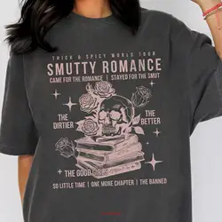 Smut Booklover T Shirt Dark Romance Merch Reader Spicy Book Club Smutty Distressed Band Skeleton long or short sleeves