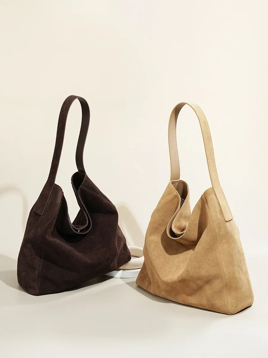 

New suede velvet underarm tote bag for autumn and winter Simple large capacity first layer frosted cowhide handbag shoulder bag