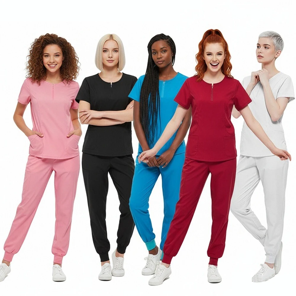 2Pcs Scrub Set Nurse Uniforms Dentist Surgery Work Uniform Stretch Quick-Dry Oversized Hospital and Clinic Scrubs Nurse Workwear