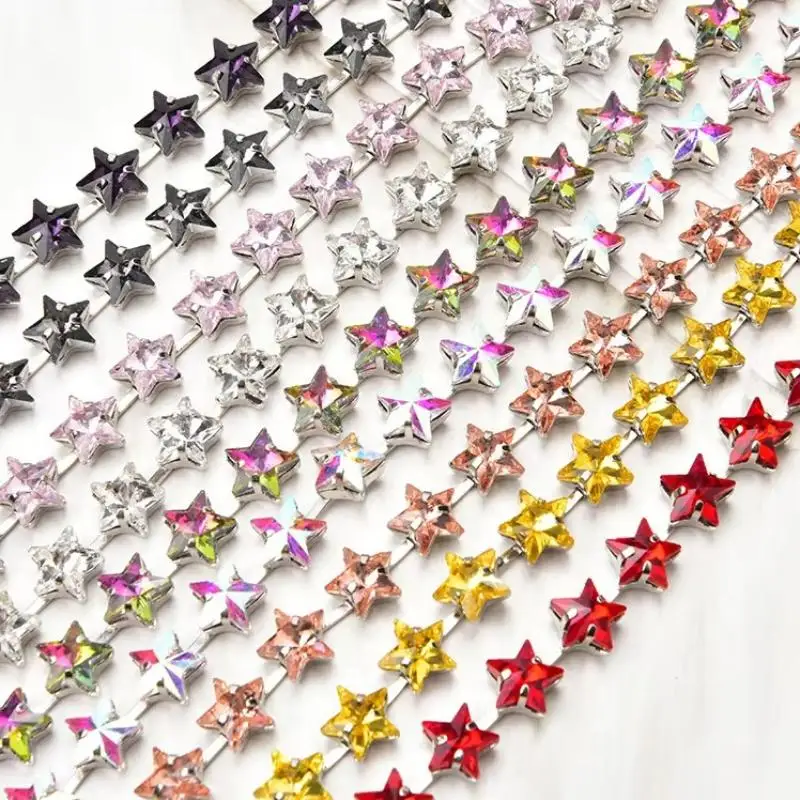 

1 Yard Shimmering Glass Rhinestone Chain Handmade Star-Shaped Trim Appliqué For Headbands Hair Accessories Gowns Jewelry Crafts