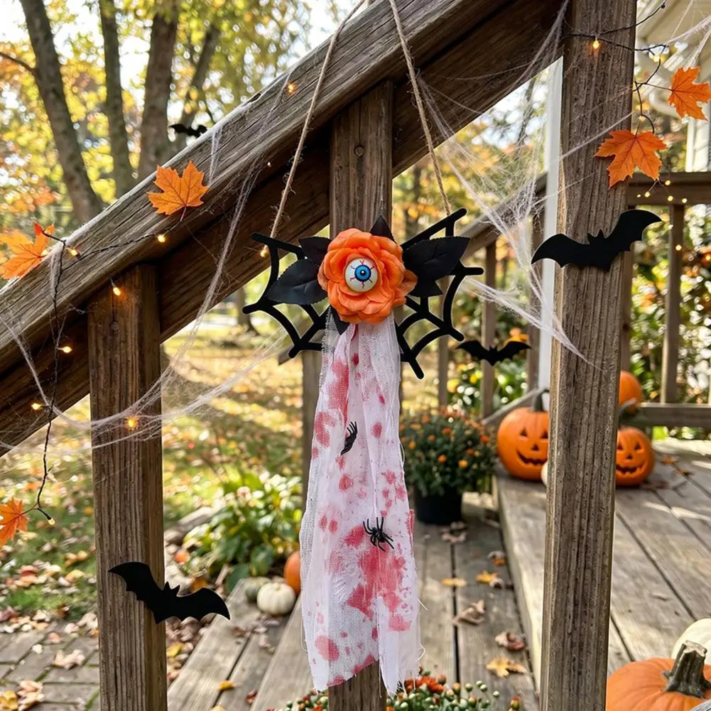 Waterproof Halloween Mesh Tassels Outdoor Hanging Spiders Spooky Wooden Spider Web Wall Hanging Skeleton Hand Ornament