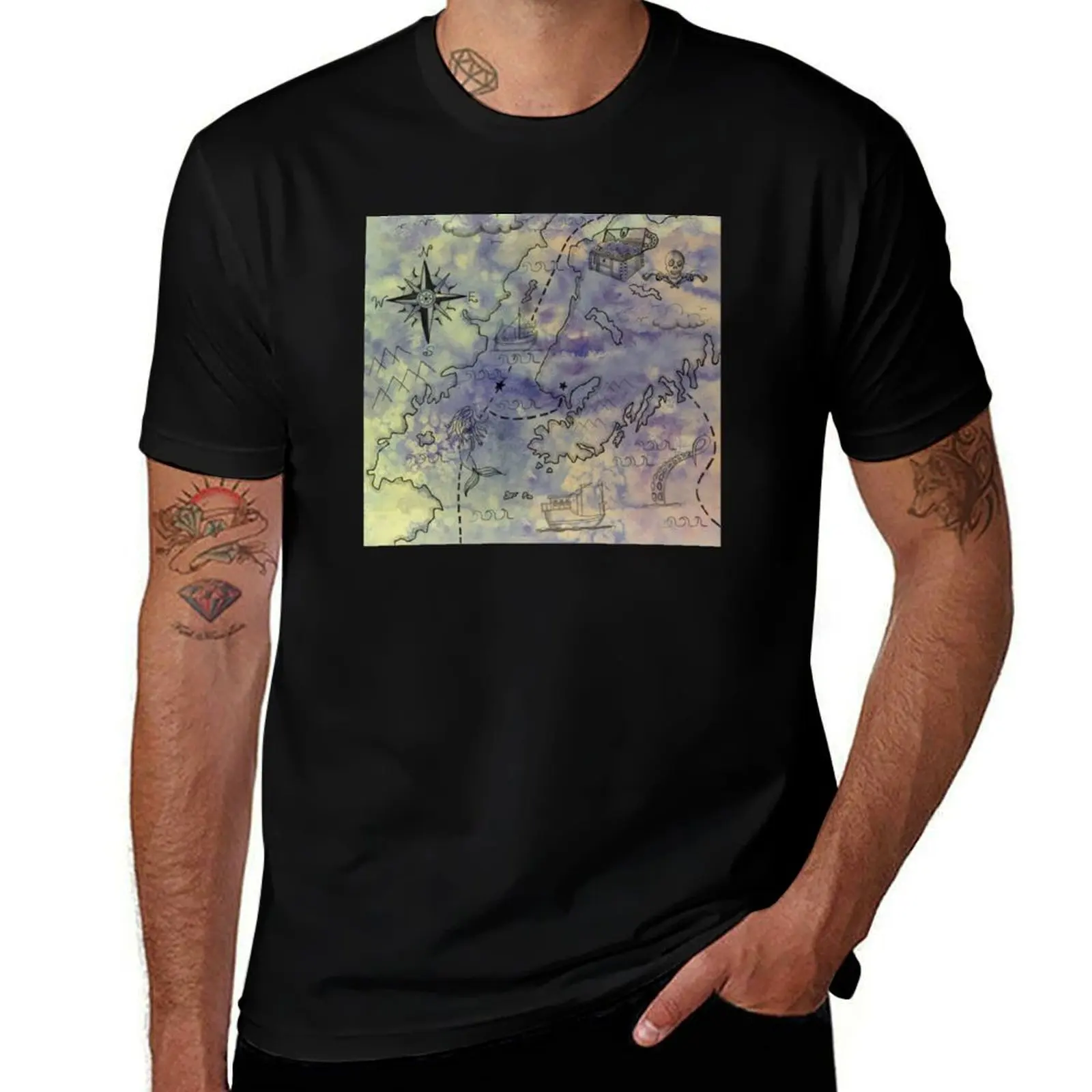 

nautical map T-Shirt t shirts for man pack cotton funny t shirts cotton