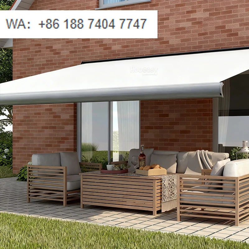 

Outdoor Waterproof Electric Retractable Cassette Awning Remote Control Aluminum Alloy Frame UV Protection Rain Canopy LED