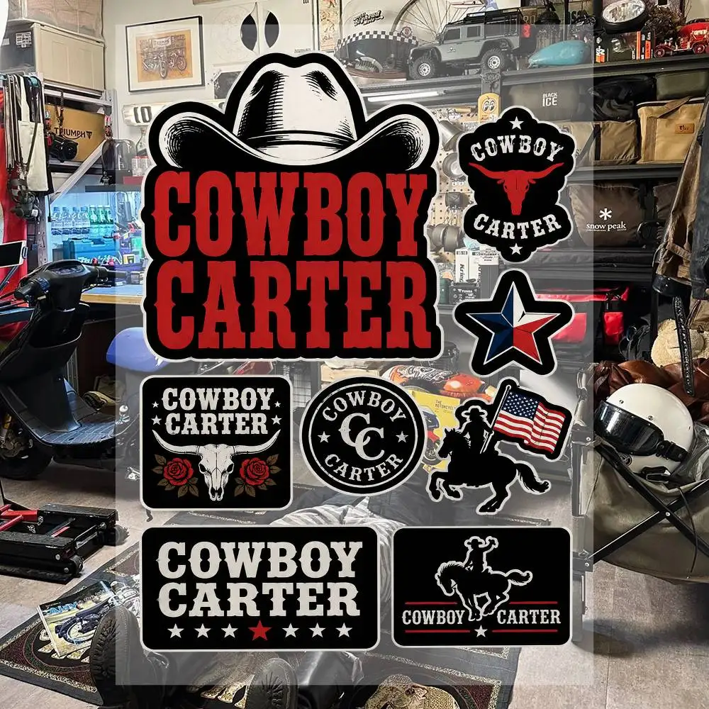 COWBOY CARTER Racing Motorcycle Stickers Set Waterproof Vinyl Decals For Helmet Motorcycle Car Laptop Skateboard Luggage