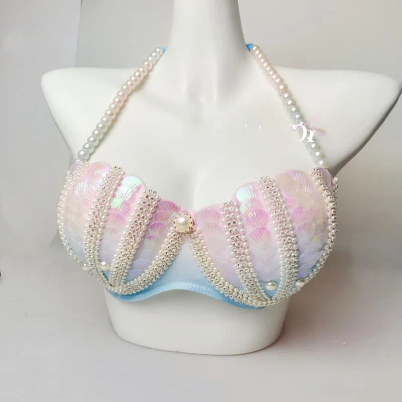 Ad Shell Pearl Bikini Mermaid Corset Split Mermaid Sequins Oceanarium Performance Belly Dance With Big Fishtail Swimsuit