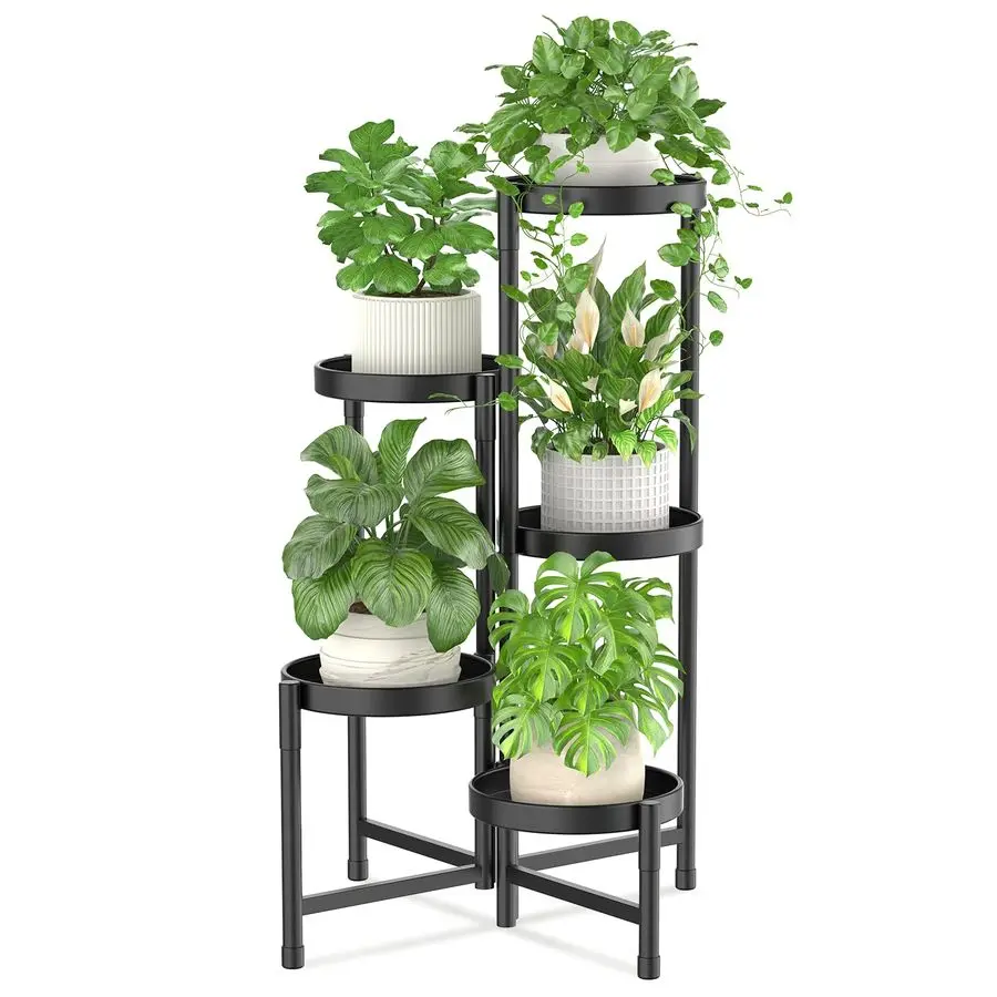 

Plant Stand Indoor Outdoor, 5 Tier Corner Metal Flower Display Holder Shelf, Easy Assembly Folding Tall Orchid Rack for Patio Ba